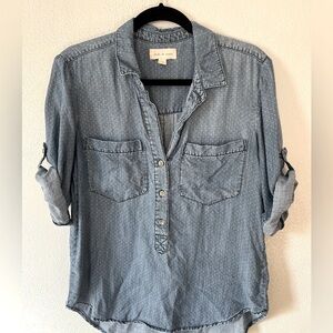 Cloth & Stone denim shirt with white polka dots